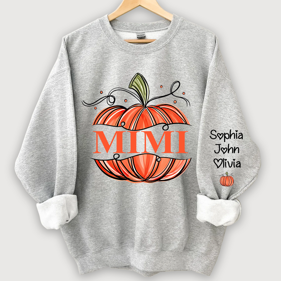 Orange Watercolor Pumpkin Mimi And Grandkids Autumn Sweatshirt