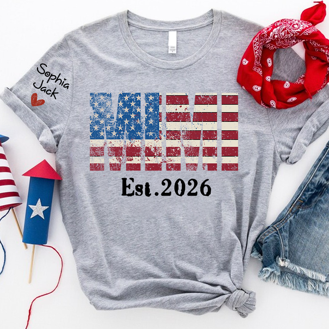 Mimi est Shirt, USA Flag Design, Custom Name, 4th of July Shirt, Independence Day Family T Shirt