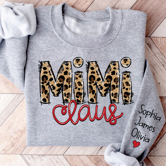 Merry Christmas Mimi Claus Leopard  Sweatshirt with Grandkids Sweatshirt