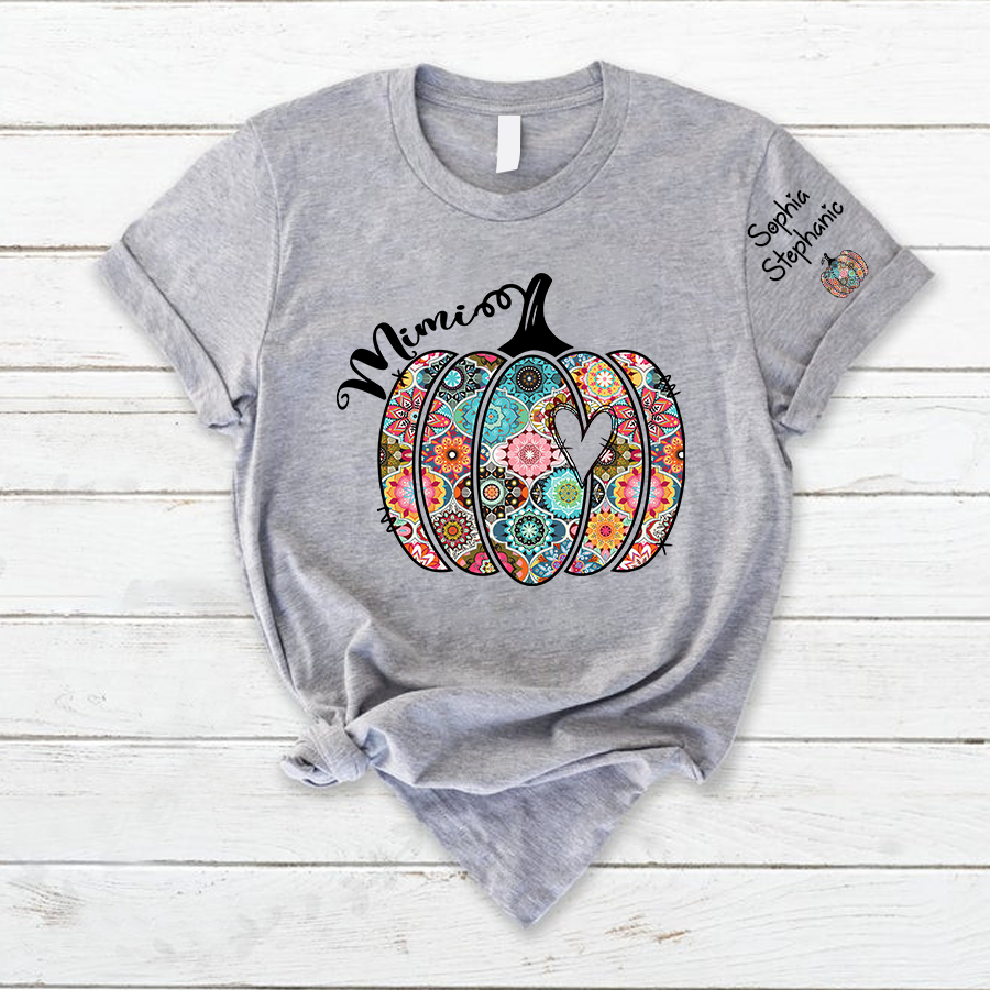 Personalized Mimi Pumpkin With Grandkids Flower T-Shirt