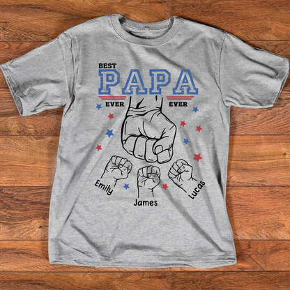 Best Papa Ever Shirt, Personalized Grandpa Fist Bump T Shirt with Kids Names, Custom Papa Papaw Poppy Grandpa Gift for Father's Day Birthday Tee