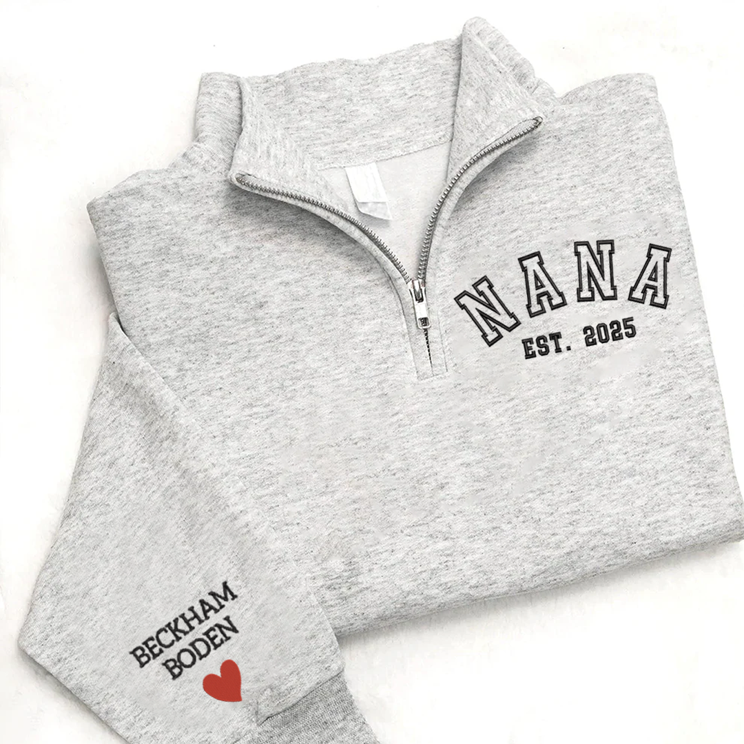 Custom Embroidered Nana est Sweatshirt And Grandkids Quarter Zip Sweater