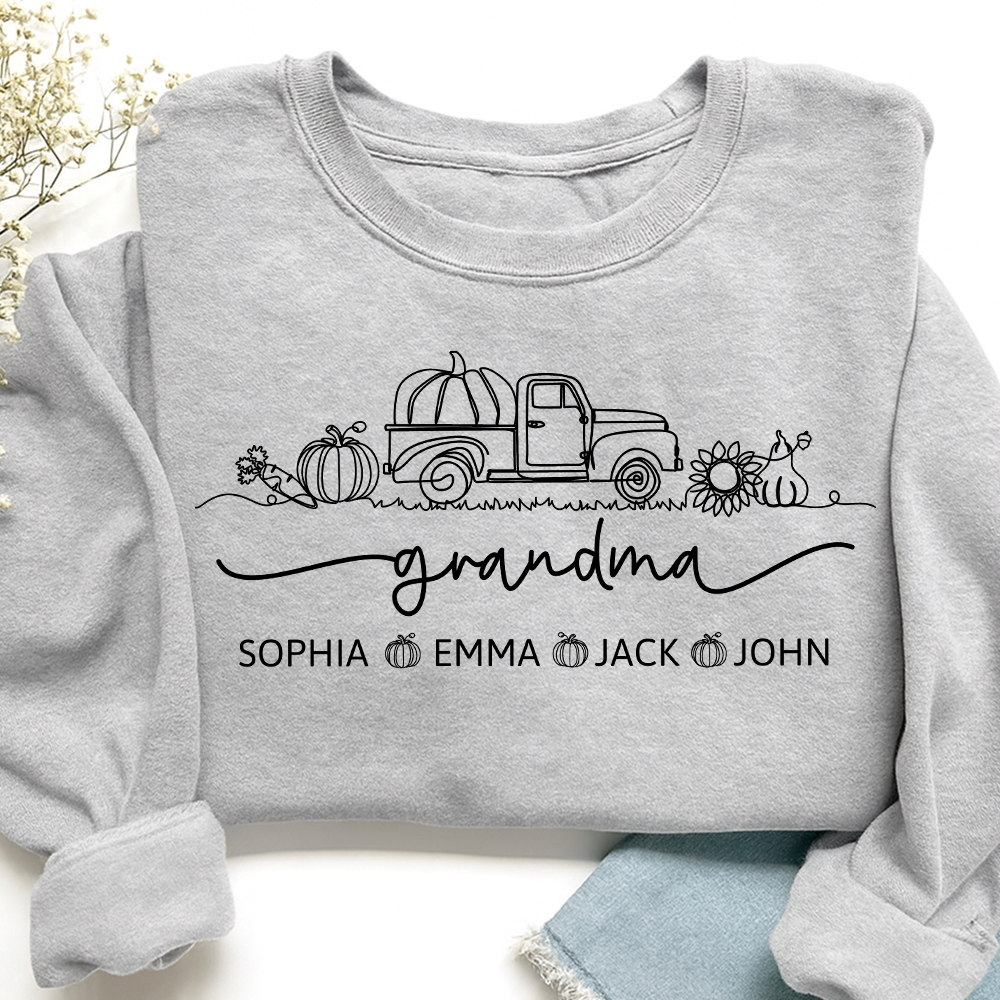 Grandma Truck Pumpkin And Grandkids Fall Sweatshirt