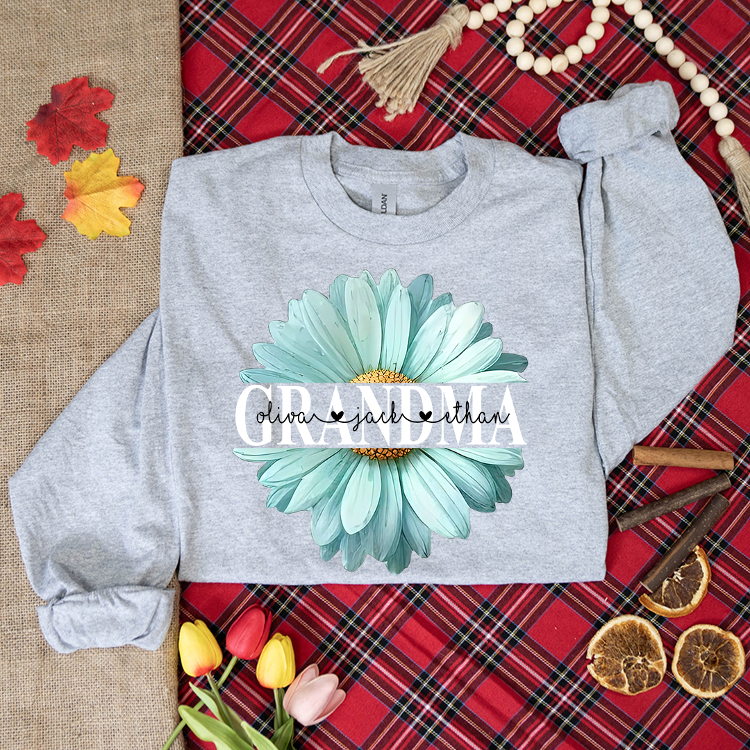 Grandma Flower Daisy Color And Grandkids Mother's Day Longsleeve