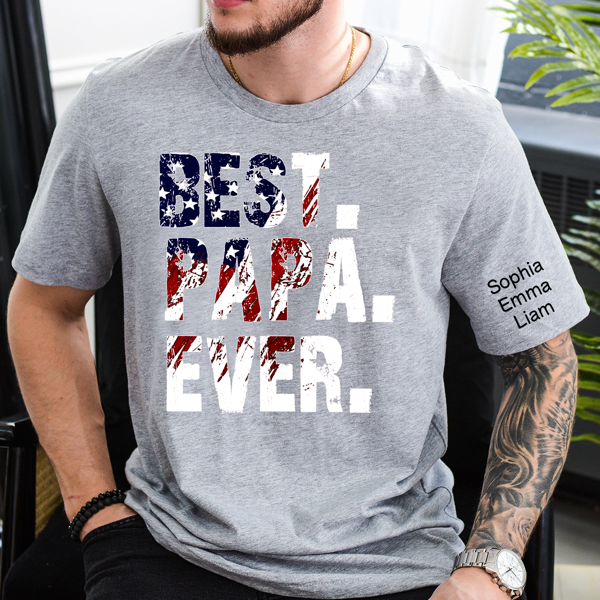 Best Papa Ever Shirt, Custom Grandpa T-shirt, Patriotic Family Gift, Father's Day Shirt, Personalized Name Shirt, Gift for Dad, Custom Family T-shirt