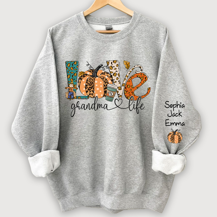 Love Grandmalife Leopard Pumpkin And Grandmkids Autumn Sweatshirt