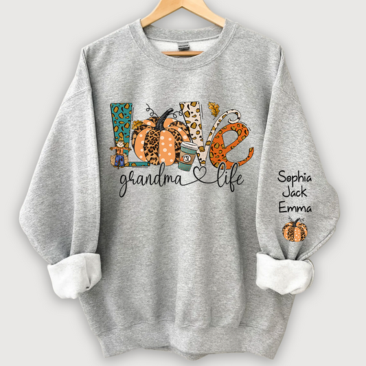 Love Grandmalife Leopard Pumpkin And Grandmkids Autumn Sweatshirt