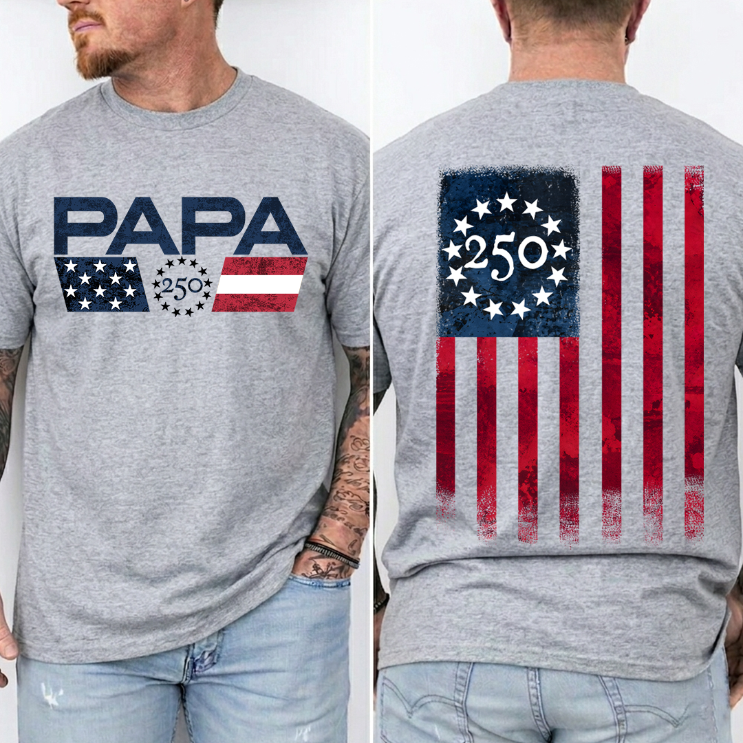 Papa 250 Years Patriotic Shirt, America 1776 2026 Celebration Shirt, American Flag Papa Shirt, Fathers Day Gift for Papa Grandpa Dad, Independence Day Family Shirt