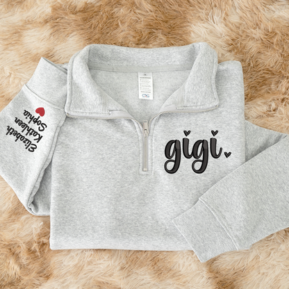 Embroidered Gigi heart Sweatshirt And Grandkids Quarter Zip Sweater