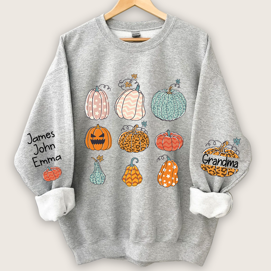 Personalized Grandma Pumpkin Varieties And Grandkids Names Sweatshirt