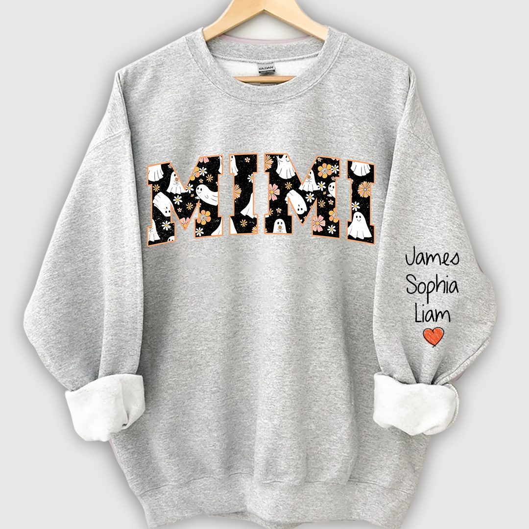 Retro Halloween, Groovy Halloween Mimi And Grandkids Name Sweatshirt