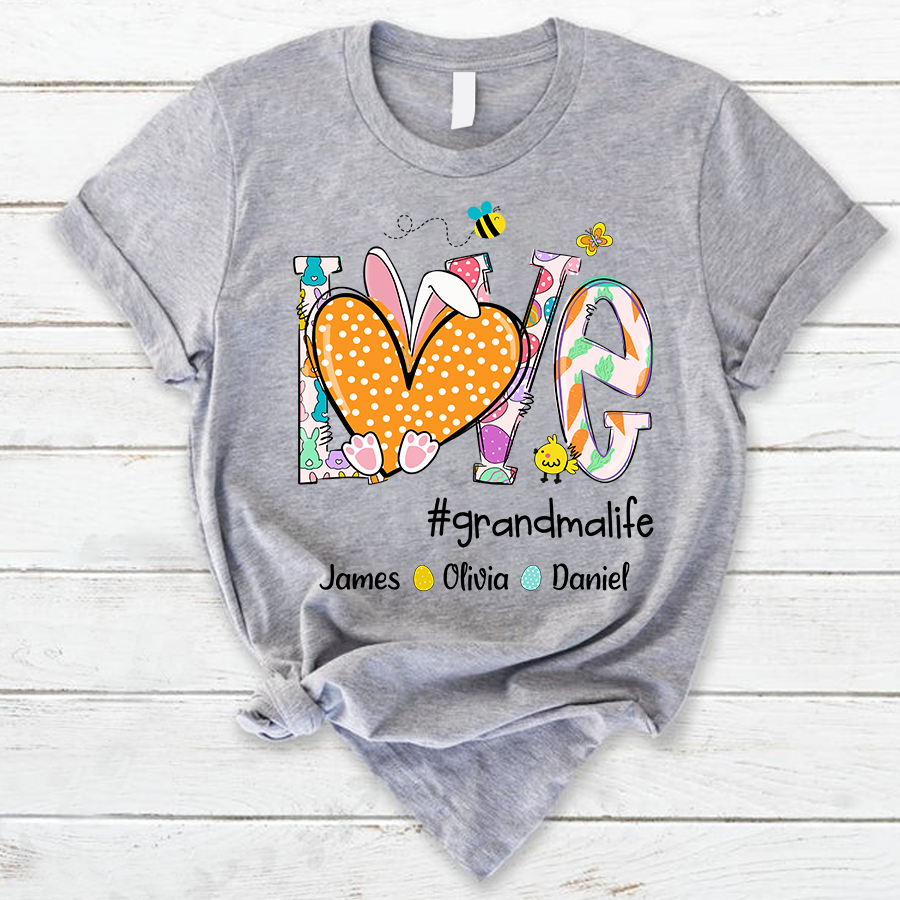 Love Grandmlife Easter Bunny Gift For Family, Custom Grandma And Grandkids T-Shirt