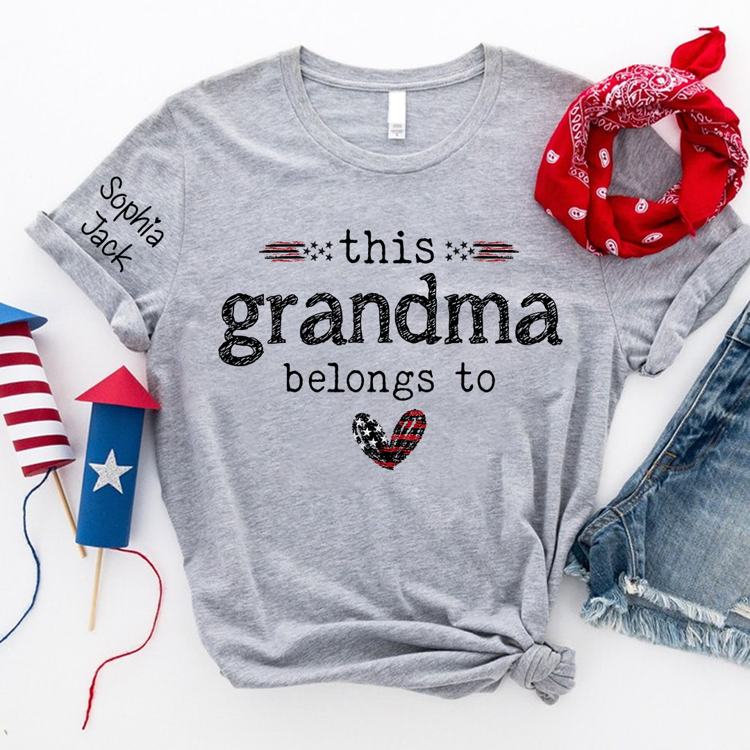 Personalized This Grandma Belongs To Grandma T-shirt with Flag American Design, Grandma Gigi Mama Mimi Shirt for 4th of July, Patriotic Gift for Mother's Day