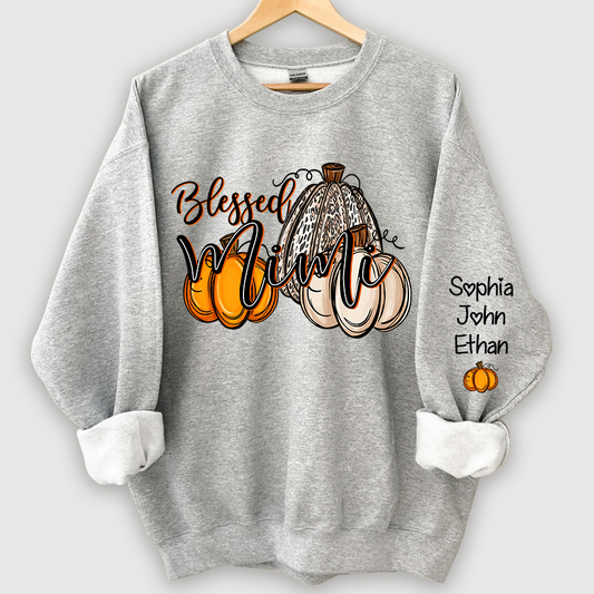Blessed Mimi With Grandkids Names Thankful Fall Pumpkin Patch Sweatshirt