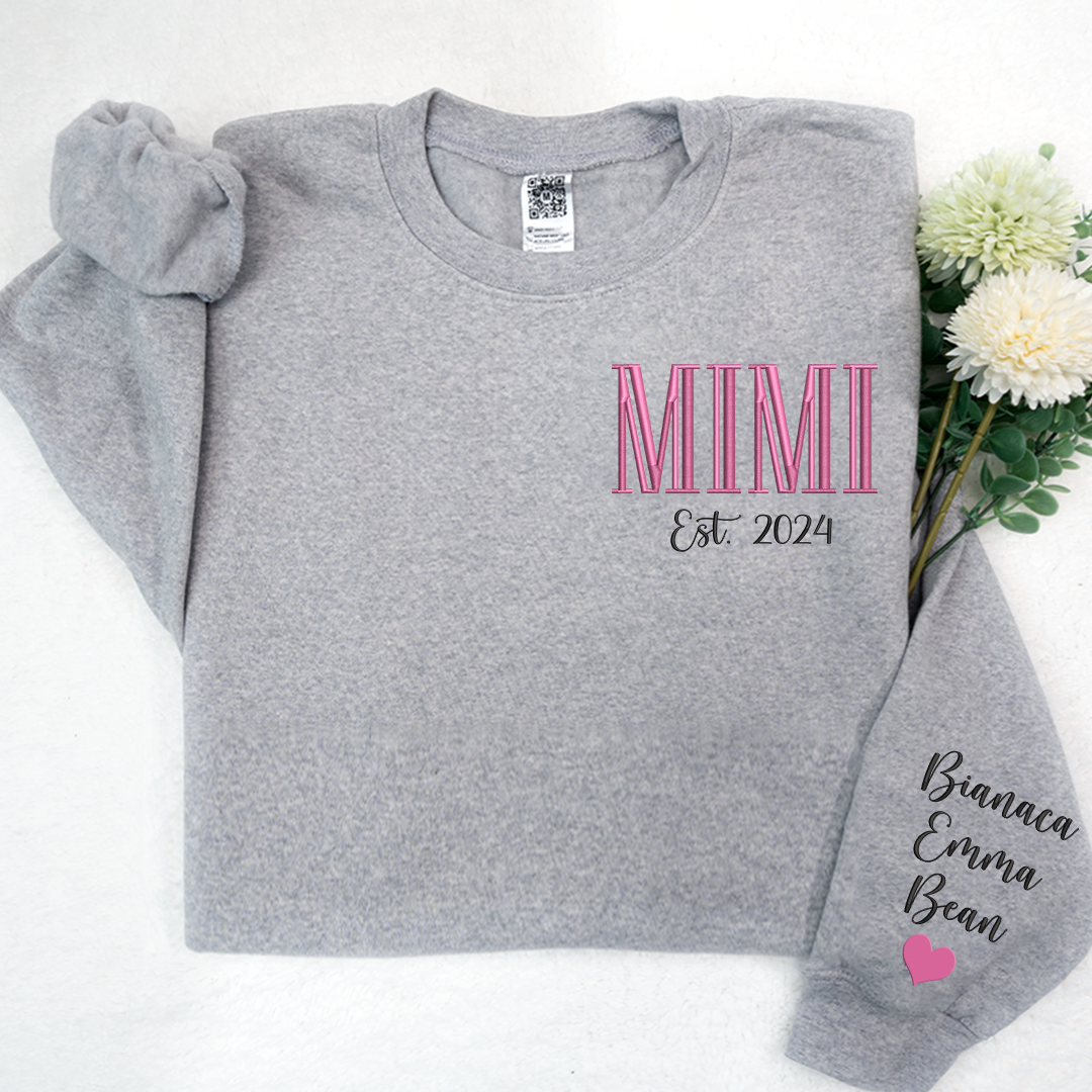 Custom Embroidered MIMI Est Name And Grandkids Sweatshirt