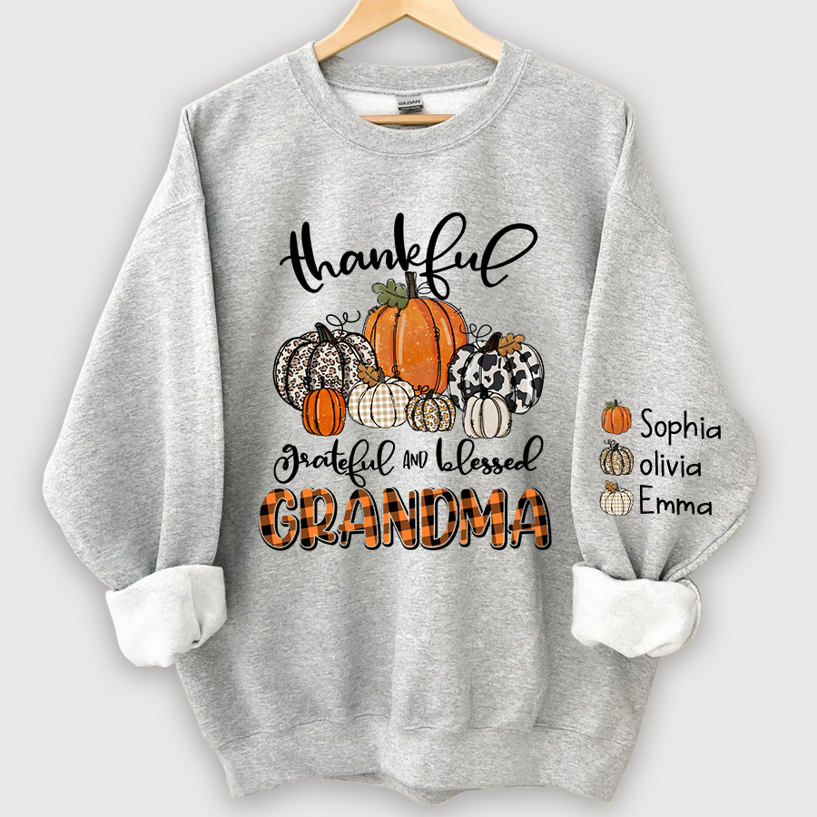 Personalized Thankful Grateful Blessed Grandma And Grandkids Autumn Sweatshirt