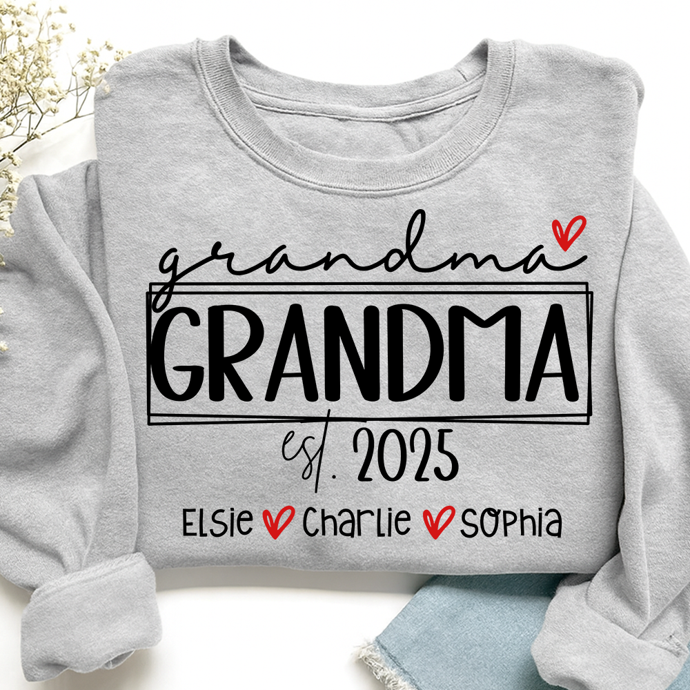 Grandma Est Heart And Grandkids Sweatshirt