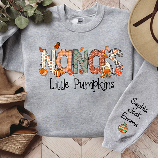 Nana's Little Pumpkins With Grandkids Names Autumn Sweatshirt