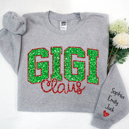 Glitter Red Gigi Claus Christmas With Grandkids Sweatshirt