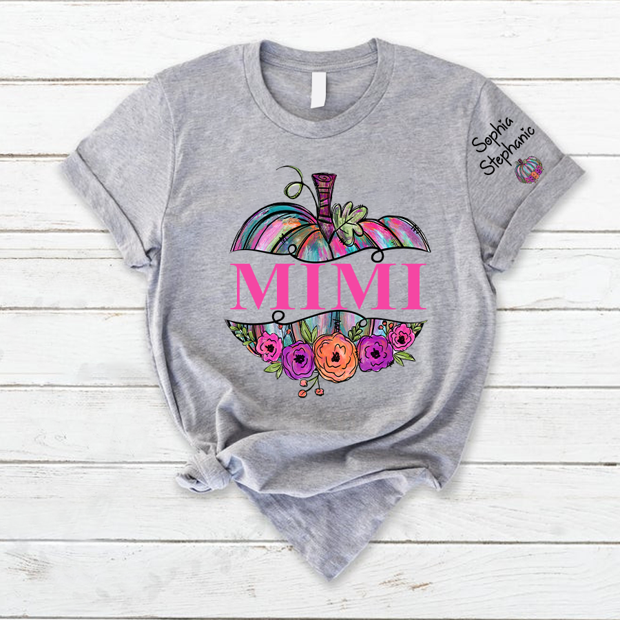 Personalized Mimi Painted Pumpkin And Grandkids Autumn T-Shirt