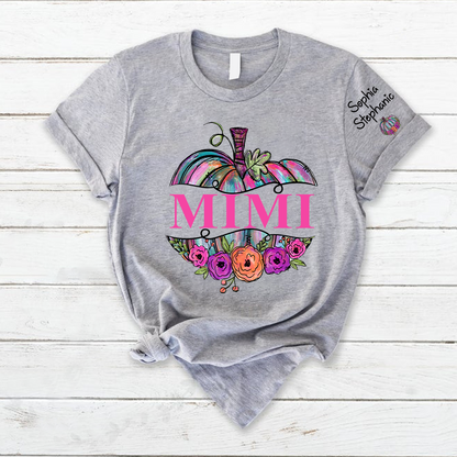 Personalized Mimi Painted Pumpkin And Grandkids Autumn T-Shirt