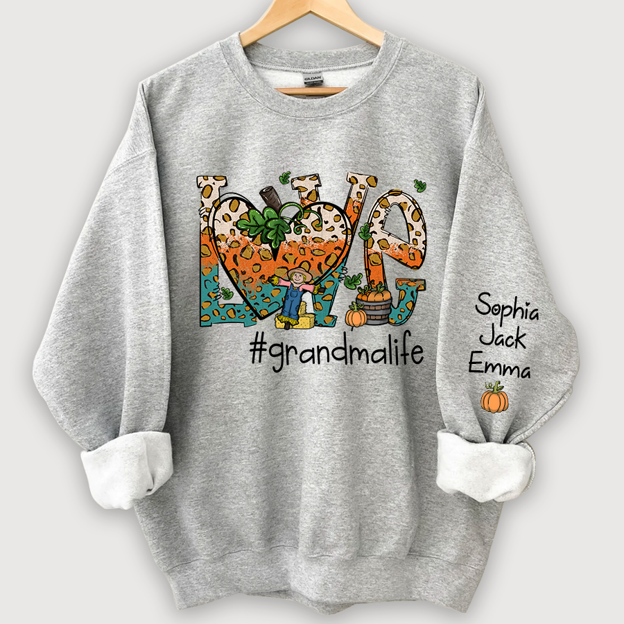 Love Grandmalife Leopard Leaves Pumpkin Sweatshirt