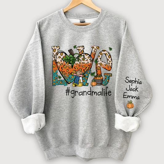 Love Grandmalife Leopard Leaves Pumpkin Sweatshirt