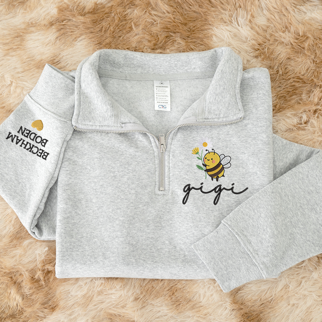 Embroidered Gigi bee flower Sweatshirt And Grandkids Quarter Zip Sweater