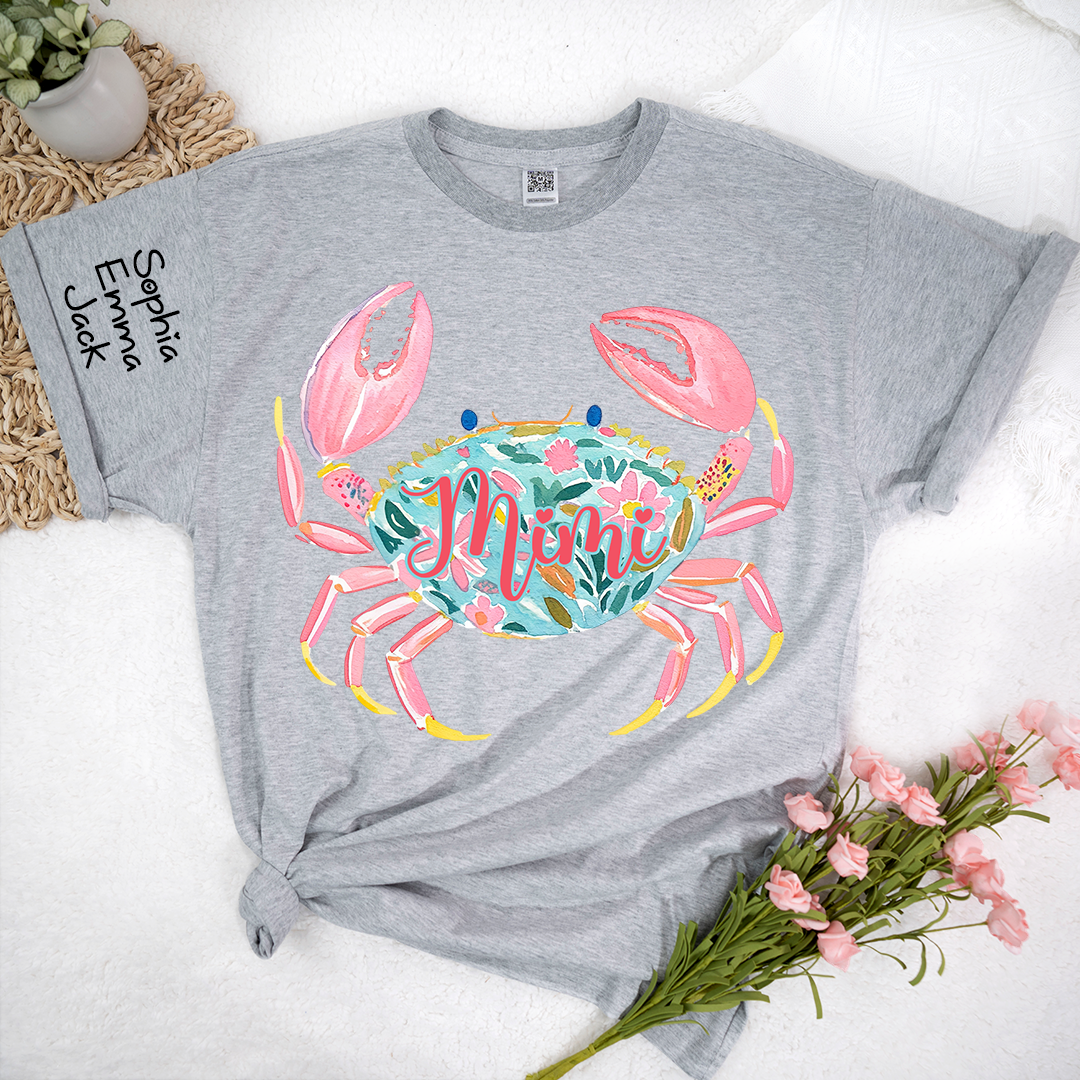 Mimi Crab Shirt Personalized Grandma Shirt, Funny Ocean Animal Tee, Cute Coastal Grandma Gift T-Shirt, Retro Summer Beach Shirt