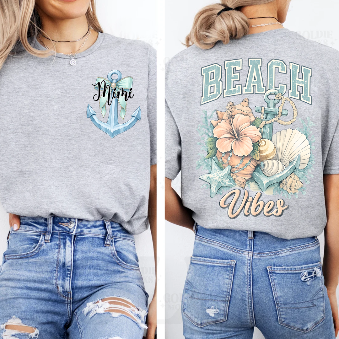 Personalized Mimi Beach Vibes Shirt, Coastal Grandma Tee, Summer Beach Vacation Shirt, Ocean Lover Gift