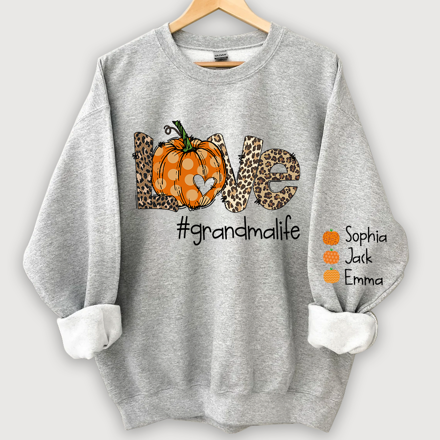 Love Grandma Life Pumpkin Heart And Grandkids CL01 Autumn Sweatshirt