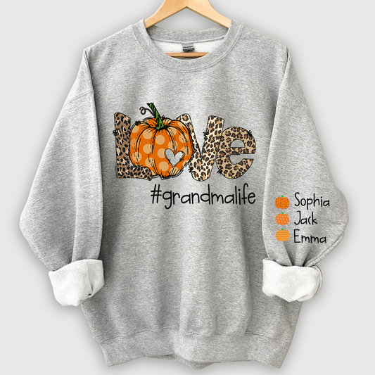 Love Grandma Life Pumpkin Heart And Grandkids CL01 Autumn Sweatshirt