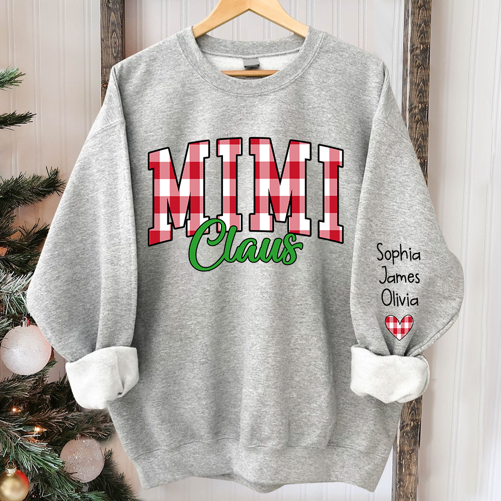 Mimi claus Buffalo Plaid And GrandKids Names Christmas 2024 Sweatshirt
