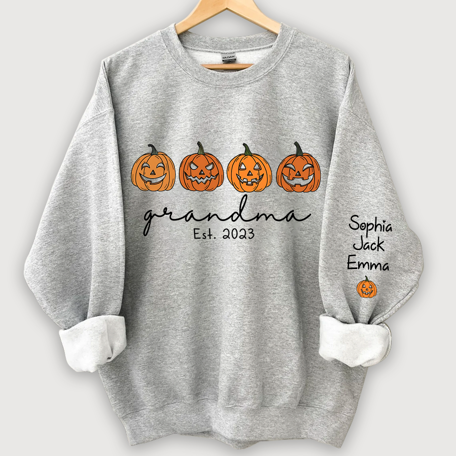 Grandma Est Pumpkin Face And Grandkids Autumn CL01 Sweatshirt