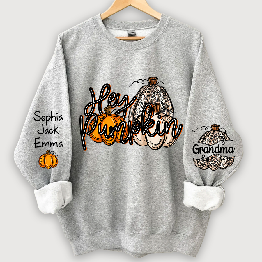 Personalized Hey Pumpkin Grandma And Kids autumn Sweatshirt