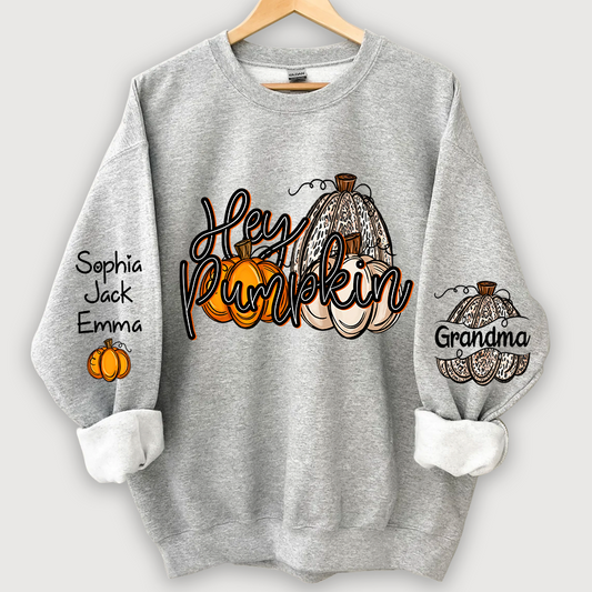 Personalized Hey Pumpkin Grandma And Kids autumn Sweatshirt