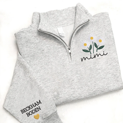 Embroidered Mimi daisy flower Sweatshirt And Grandkids Quarter Zip Sweater