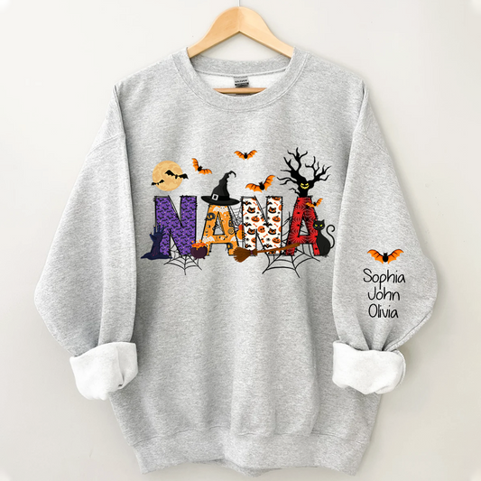 Nana Grandma Halloween Alphabet Doodle Witch Ghost Pumpkin Bat Grandkids CL01 Sweatshirt