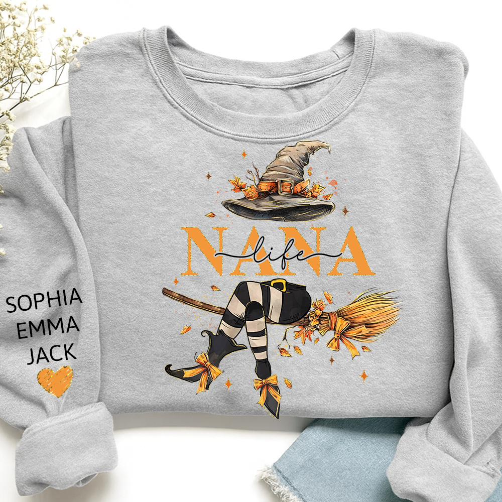 Nana life Witches Broomstick And Grandkids Christmas Sweatshirt