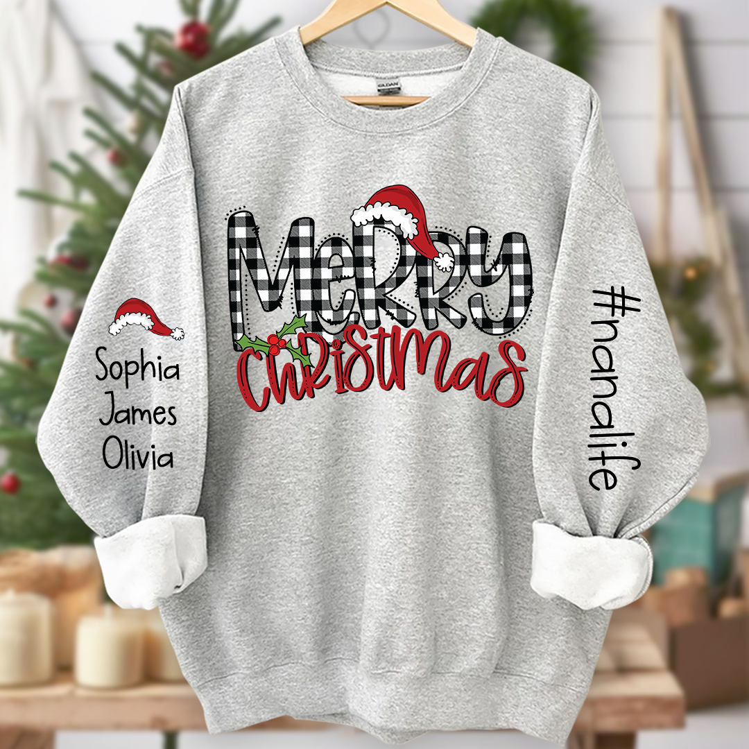 Merry Christmas Nanalife With Grandkids Names Sweatshirt