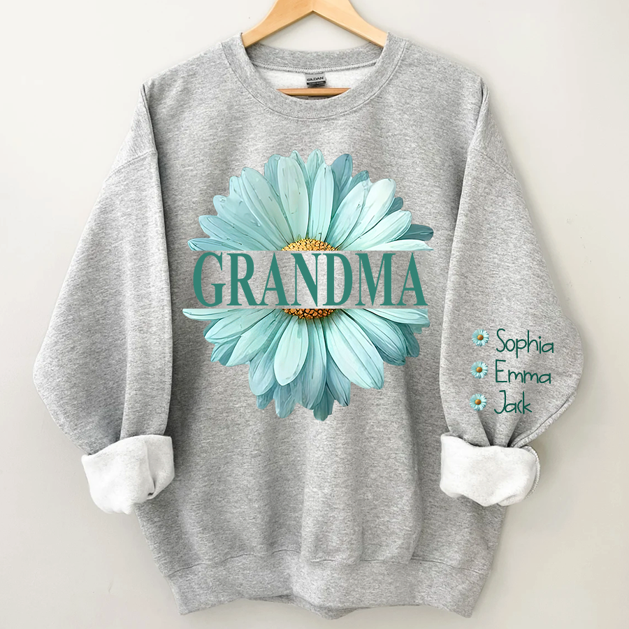 Grandma Flower Daisy Color And Grandkids Sweatshirt