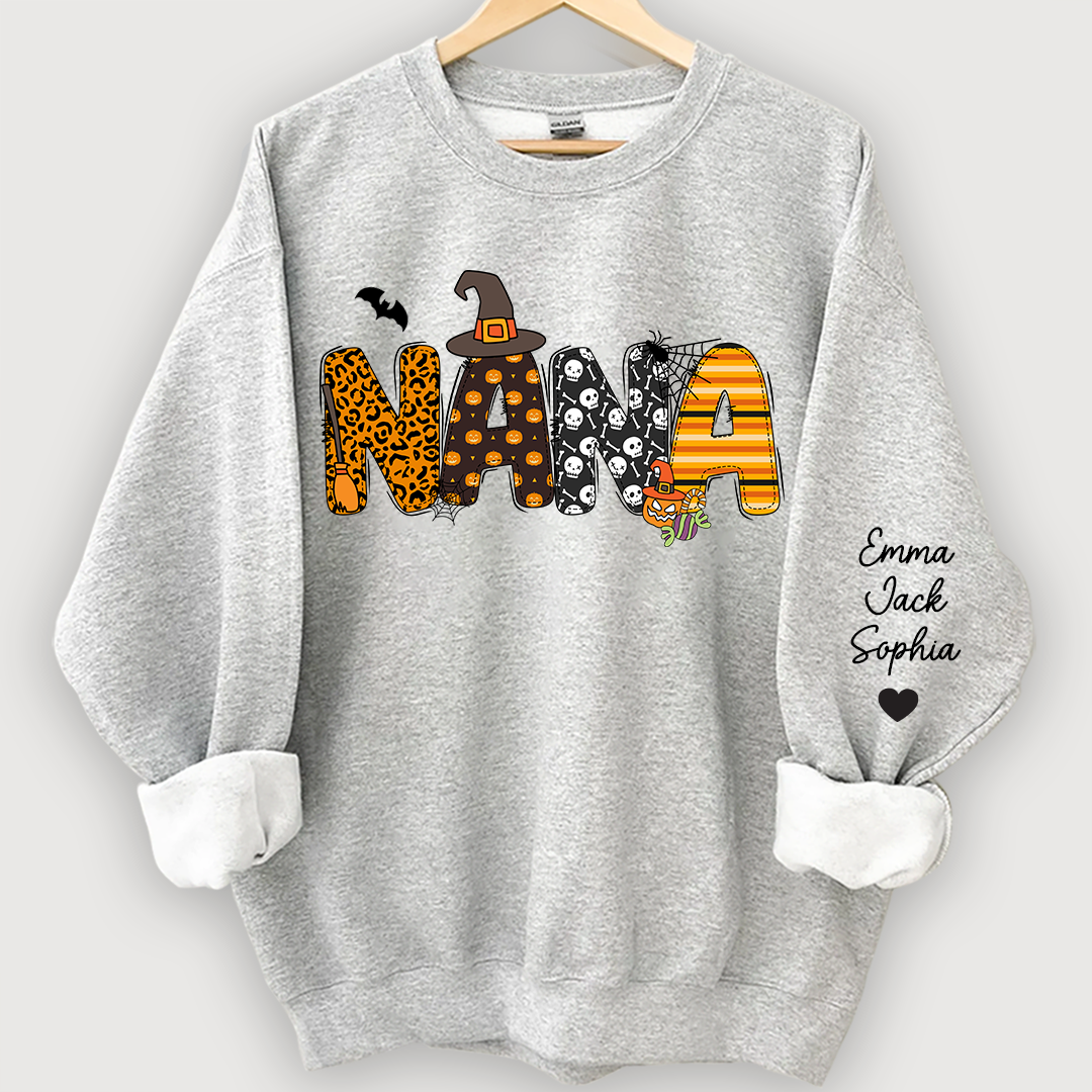 Personalized Halloween Nana Pumpkin Doodle Letters Design And Grandkids Sweatshirt