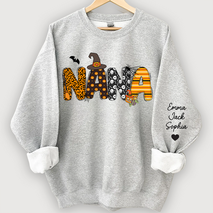 Personalized Halloween Nana Pumpkin Doodle Letters Design And Grandkids Sweatshirt