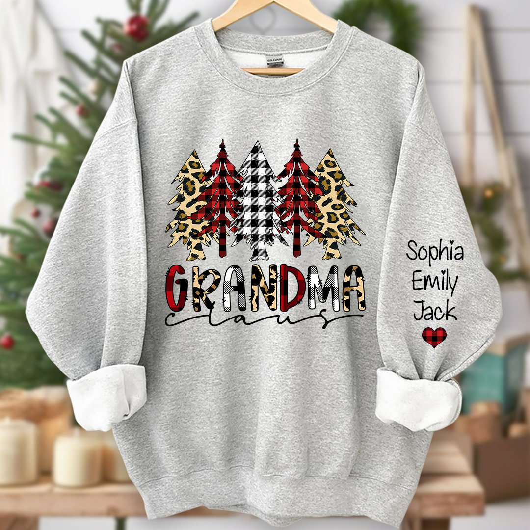 Personalized Christmas tree Grandma claus And Grandkids Sweatshirt