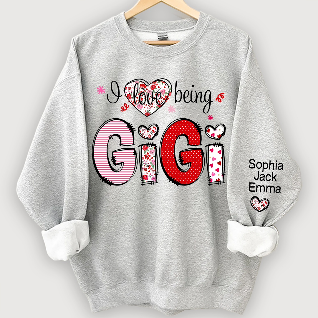 Personalized I Love Being Grandma And Kids Names On Sleeve Sweatshirt, Custom Grandma Sweatshirt, Custom Mother's Day Gift
