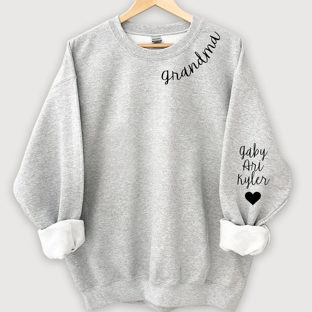 Nana Sweatshirt with name on collar and Grandkids names on sleeve, Grandma Sweatshirt
