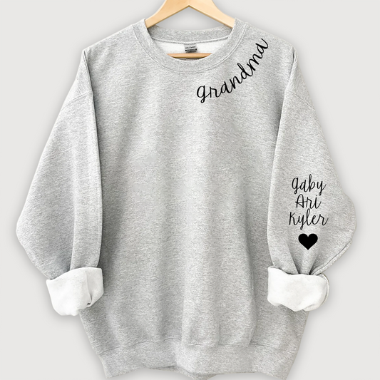 Nana Sweatshirt with name on collar and Grandkids names on sleeve, Grandma Sweatshirt