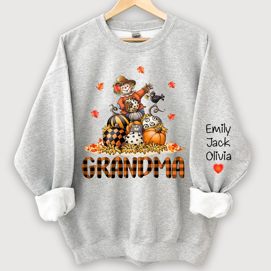 Grandma Fall Halloween Gift Custom Kidnames  Sweatshirt