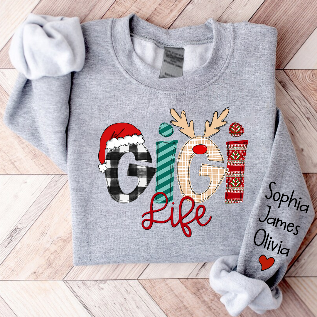Gigi Life Merry Christmas Sweatshirt, Custom Grandma and Grandkids Sweatshirt