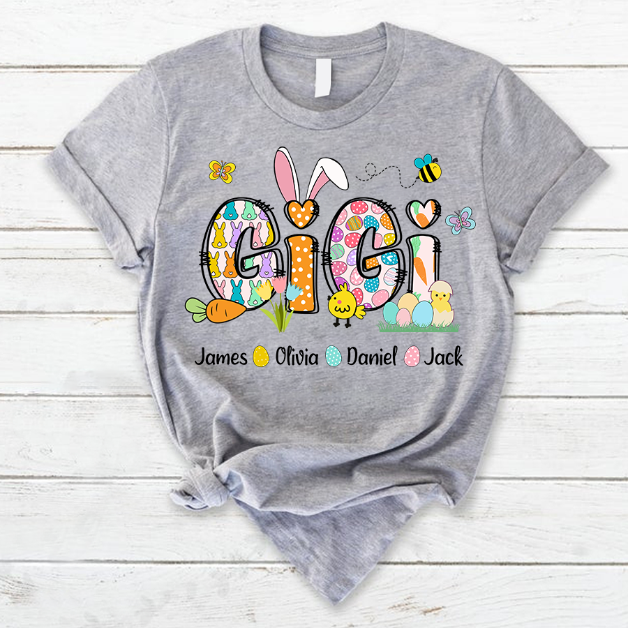 Personalized Gigi Easter Bunny Gift For Family, Custom Grandma And Grandkids T-Shirt